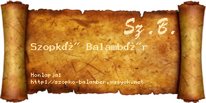 Szopkó Balambér névjegykártya